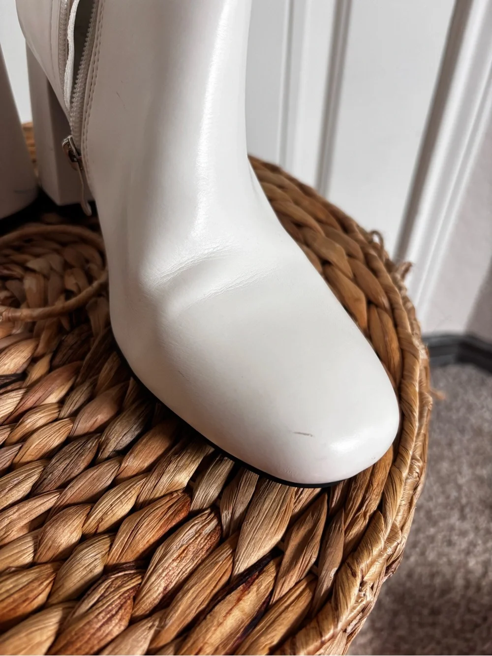 Women's White Block Heel Ankle Boots